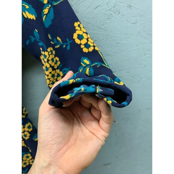 J.Crew Wrap Dress 00 Navy Yellow Floral 3/4 Sleeve Mini V Neck Women's Polyester - Picture 4 of 9